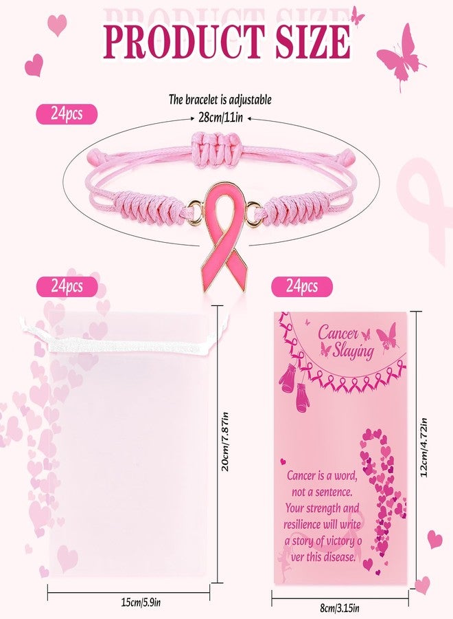 LUYI 24 Set Breast Cancer Awareness Bracelets with Card Adjustable Cord Pink Ribbon Braided Bracelets Breast Cancer Awareness Accessories Party Favors Items Gifts for Women - Image 2